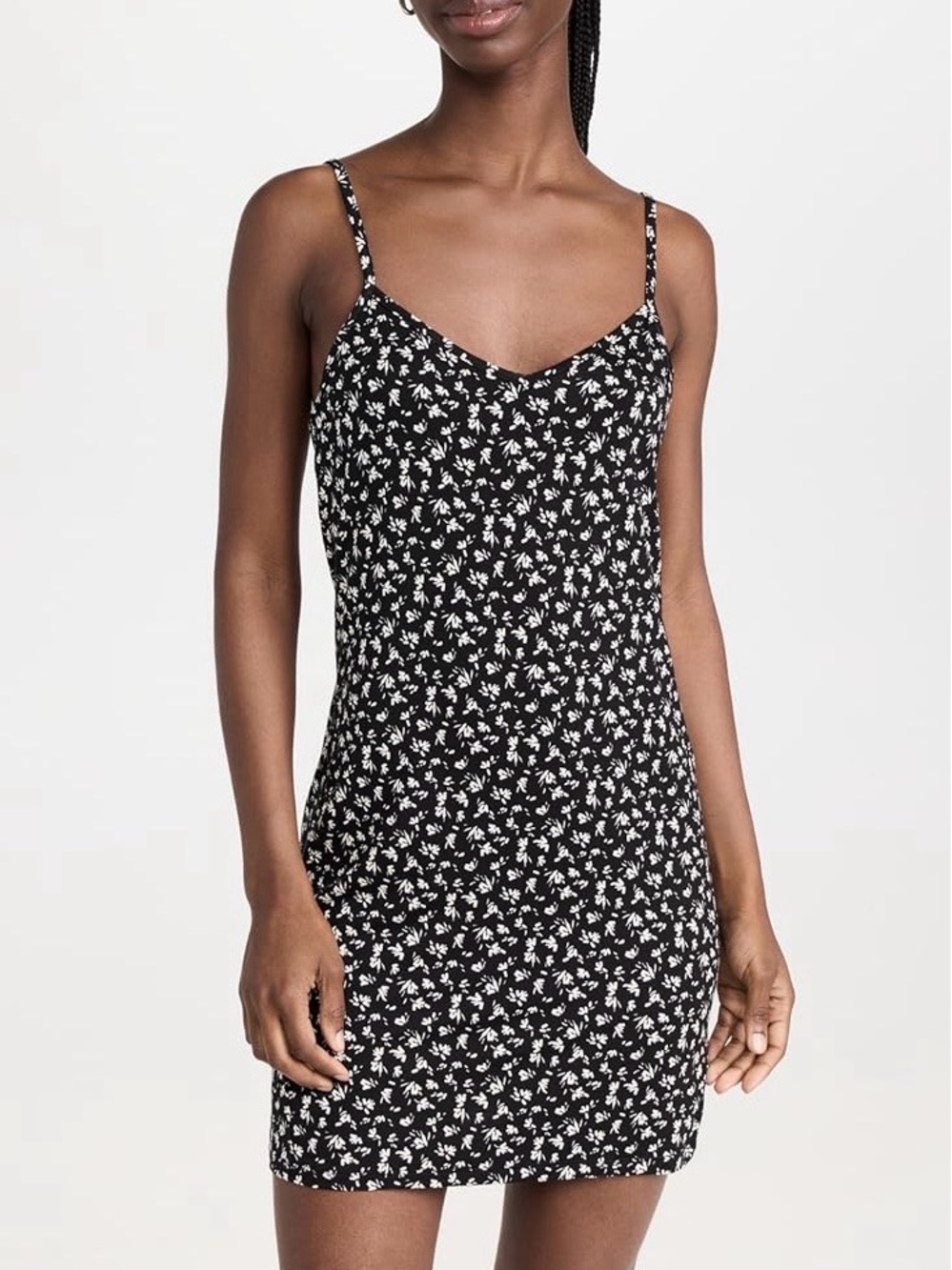 Z Supply Black Coraline Mini Slip Dress with White Floral Print